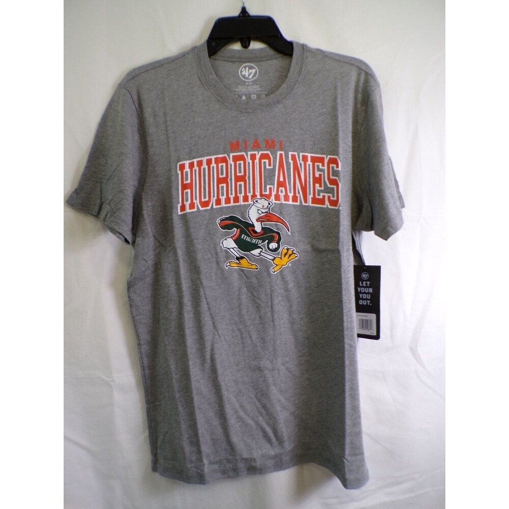 47 Brand Men's Miami Hurricanes Gray Graphic T-Shirt Medium Crew